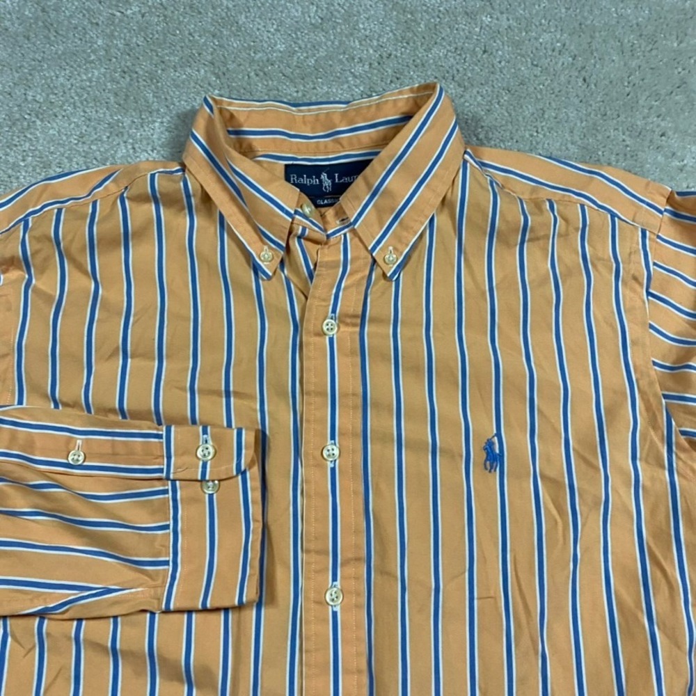 Polo Ralph Lauren Shirt Mens 16.5 32/33 Classic Fit Striped Button Down Orange